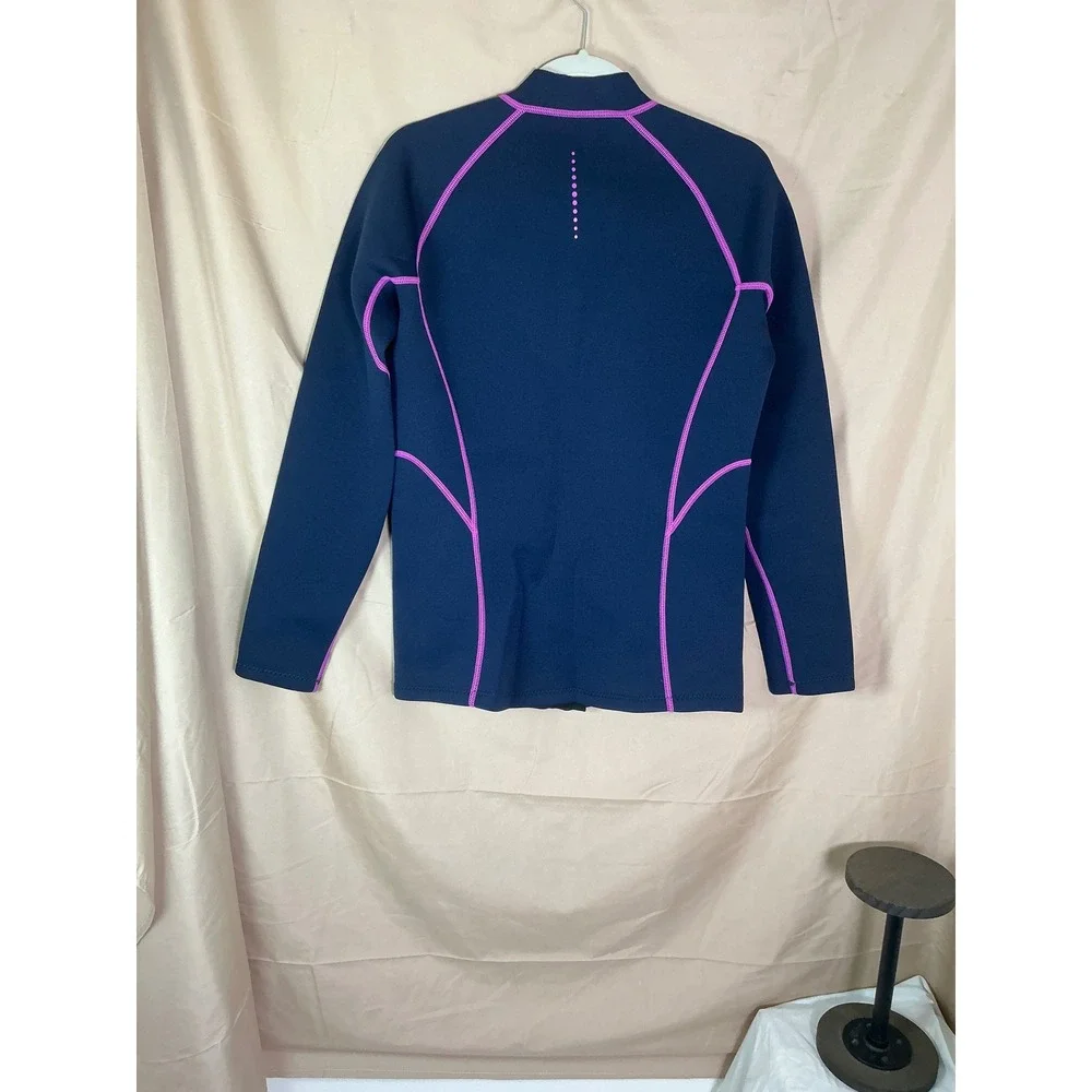 GoldFin Wetsuit Top Womens 2mm Navy Pink Excellent Zip Front Long Sleeve Jacket
